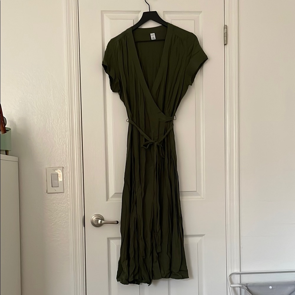 Elegant Olive Green Wrap Dress